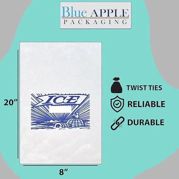 8X3X20 inches Ice Bags/Gusseted Printed 1.2 Mil Metallocene (mPE)