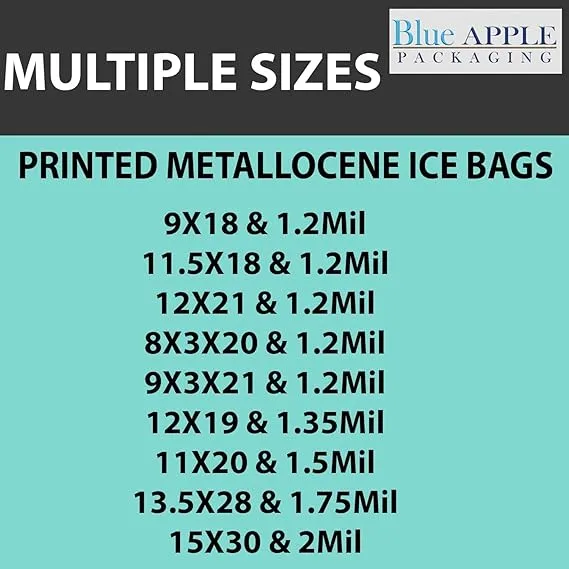 8X3X20 inches Ice Bags/Gusseted Printed 1.2 Mil Metallocene (mPE)