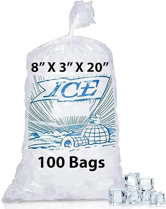 8X3X20 inches Ice Bags/Gusseted Printed 1.2 Mil Metallocene (mPE)