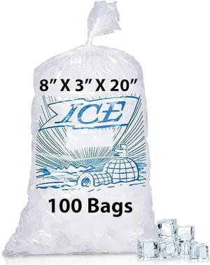 8X3X20 inches Ice Bags/Gusseted Printed 1.2 Mil Metallocene (mPE)