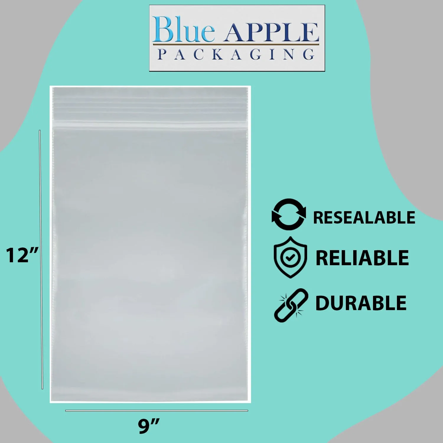 9X12 inches Reclosable Single Line Zipper Poly Bags 2 Mil (LDPE)