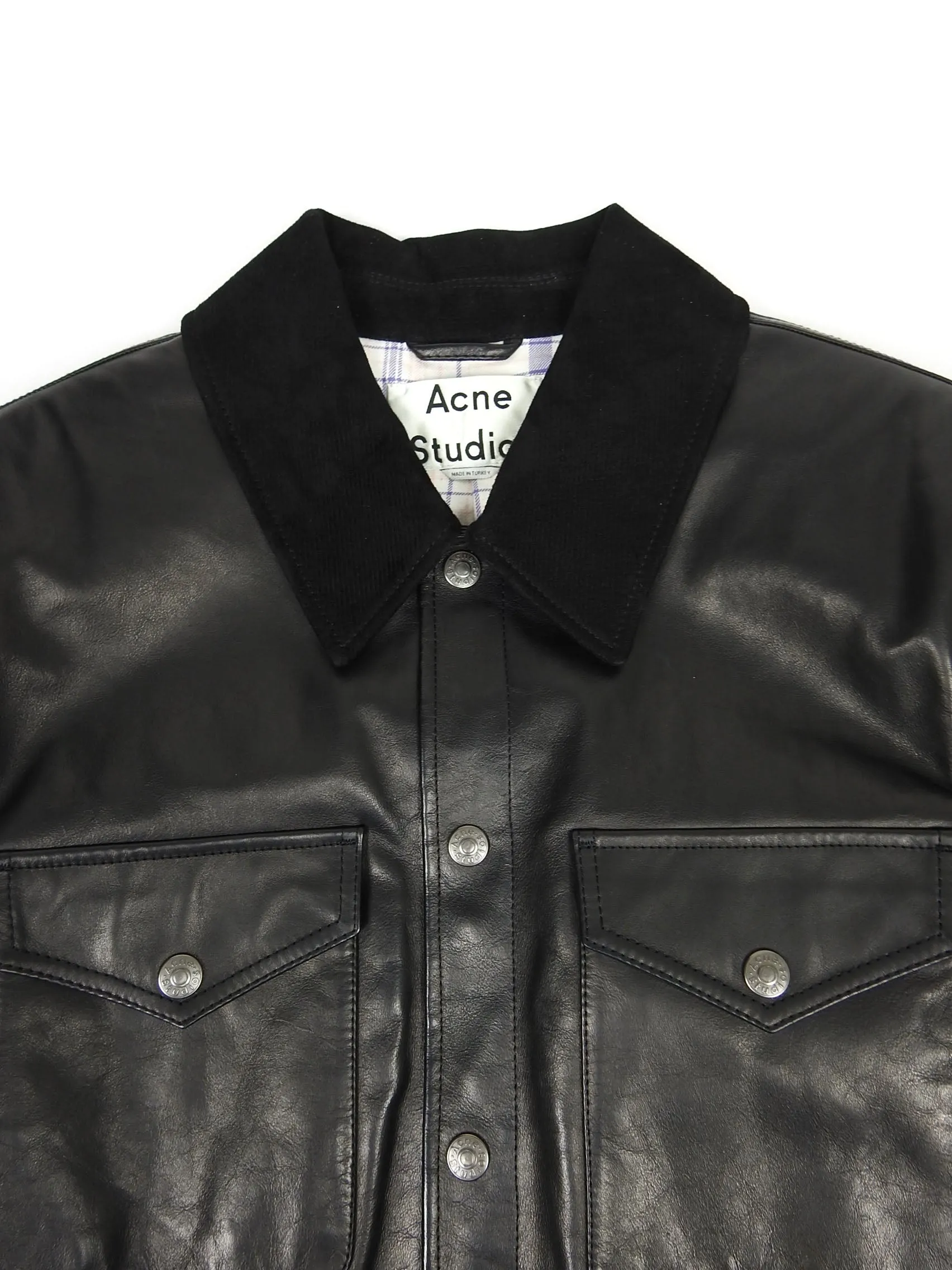 Acne Studios Black Leather Trucker Jacket Size 48