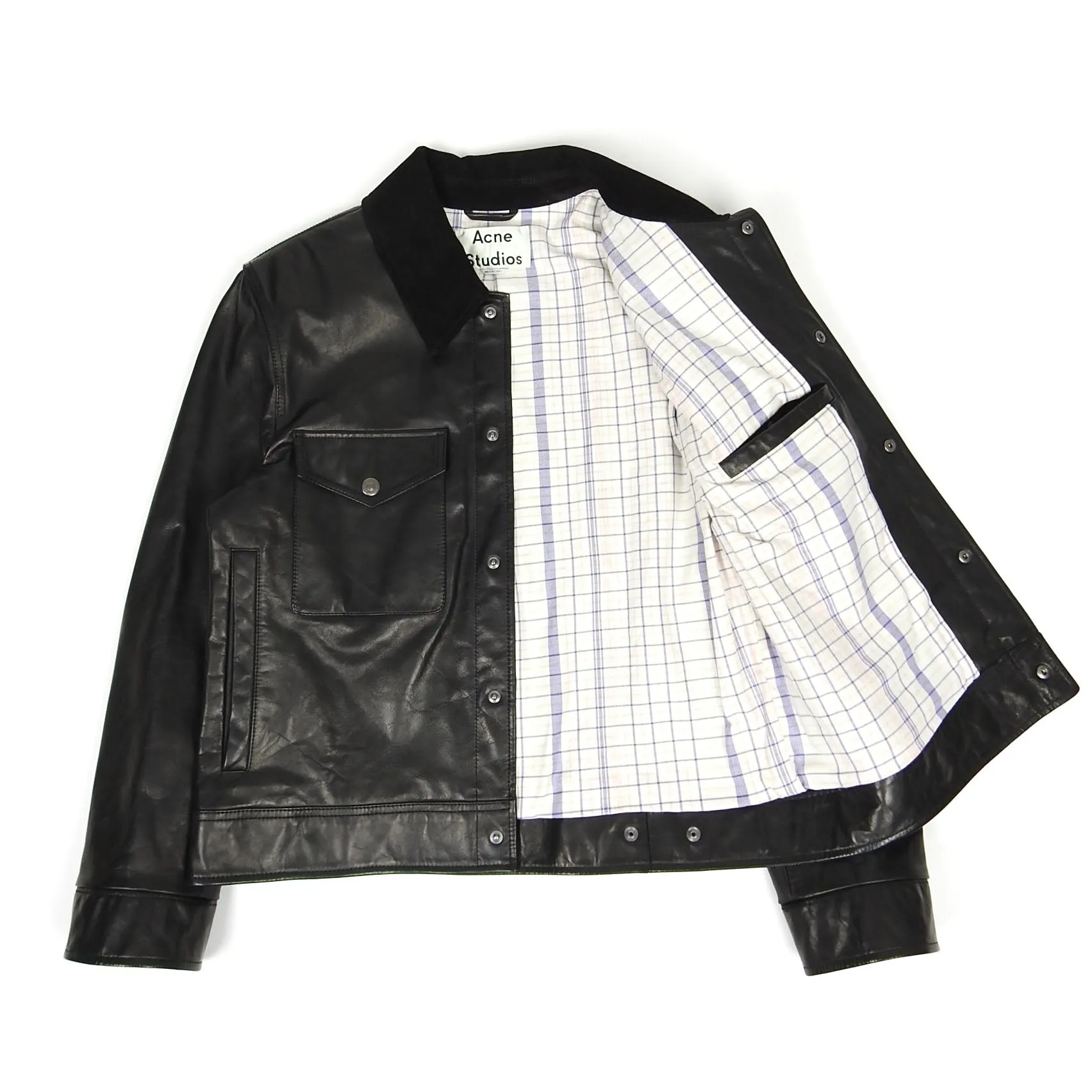 Acne Studios Black Leather Trucker Jacket Size 48