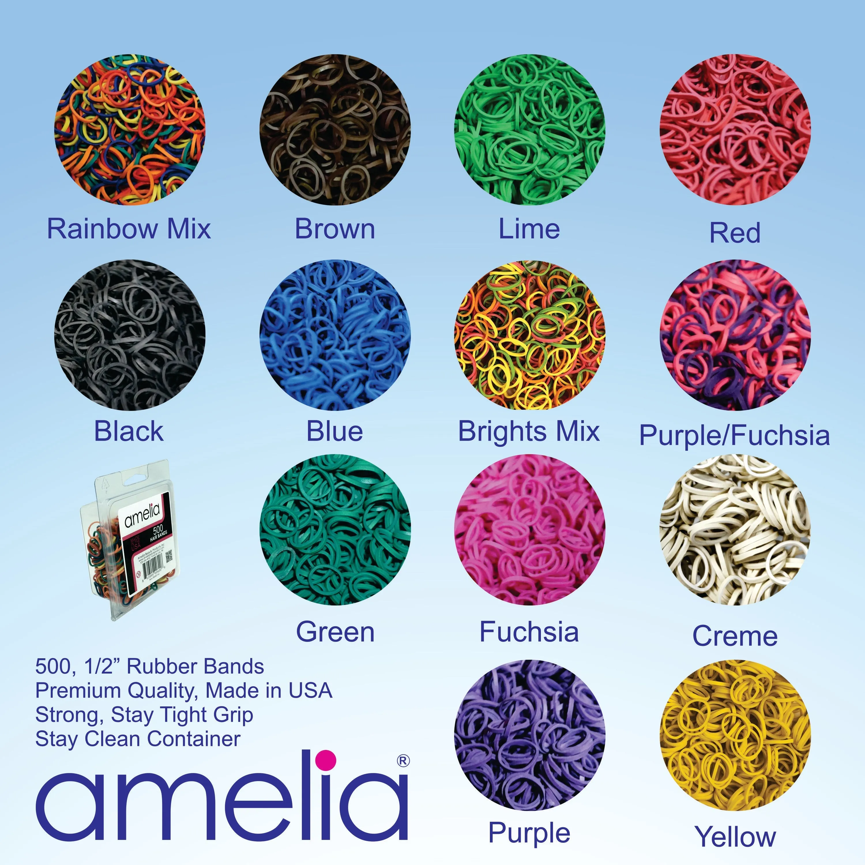 Amelia Beauty | 1/2in, Black and Creme Mix, Elastic Rubber Band Pony Tail Holders | Made in USA, Ideal for Ponytails, Braids, Twists, Dreadlocks, Styling Accessories for Women, Men and Girls | 500 Pack