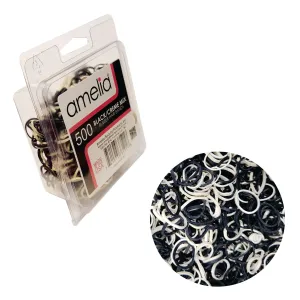 Amelia Beauty | 1/2in, Black and Creme Mix, Elastic Rubber Band Pony Tail Holders | Made in USA, Ideal for Ponytails, Braids, Twists, Dreadlocks, Styling Accessories for Women, Men and Girls | 500 Pack
