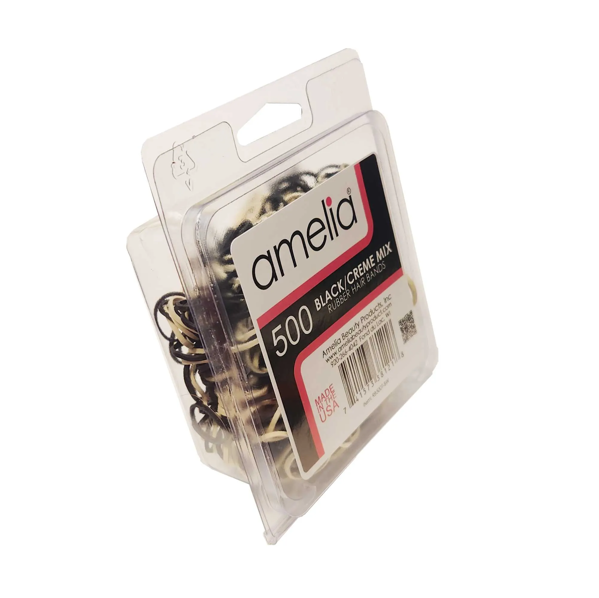 Amelia Beauty | 1/2in, Black and Creme Mix, Elastic Rubber Band Pony Tail Holders | Made in USA, Ideal for Ponytails, Braids, Twists, Dreadlocks, Styling Accessories for Women, Men and Girls | 500 Pack