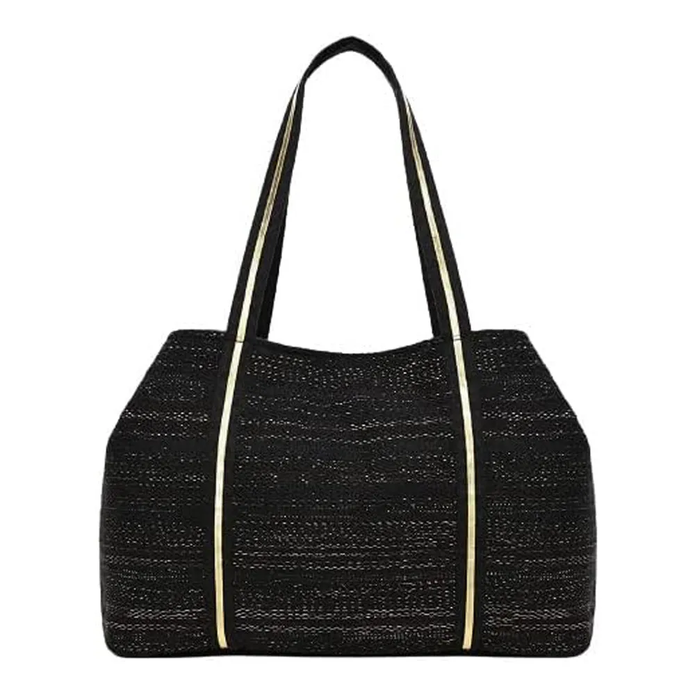 America & Beyond Midnight Black Honey Bee Floral Tote Gold Beaded Handbag Bag NEW