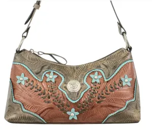 American West Handbag Desert Wildflower Collection: Leather Western Zip Top Shoulder Bag