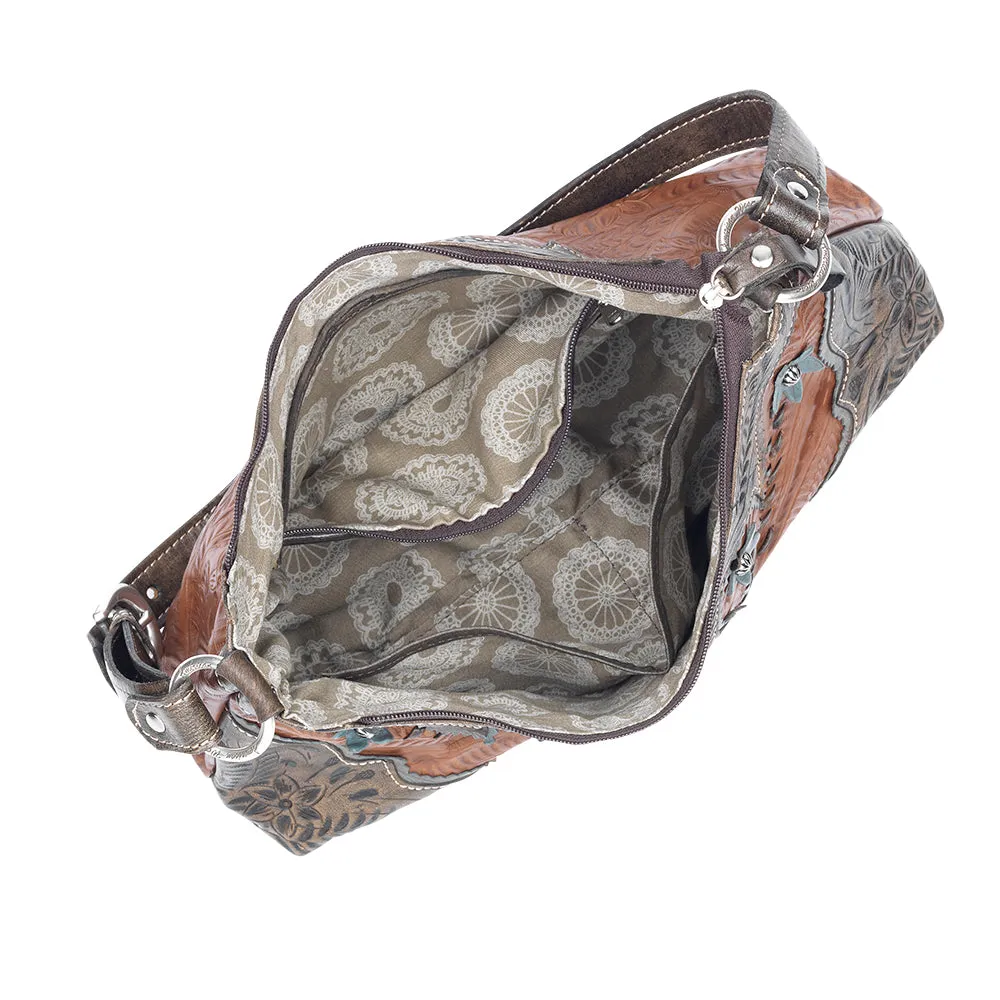 American West Handbag Desert Wildflower Collection: Leather Western Zip Top Shoulder Bag