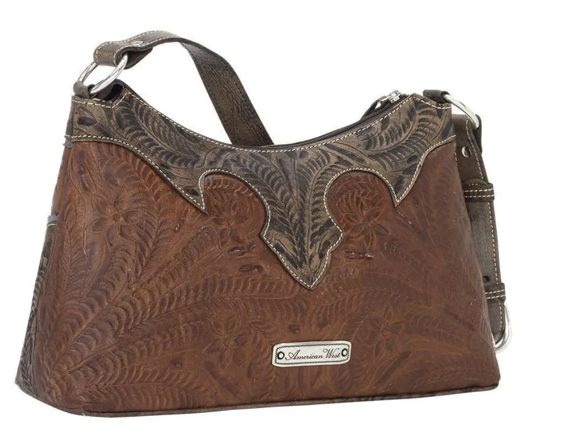 American West Handbag Desert Wildflower Collection: Leather Western Zip Top Shoulder Bag