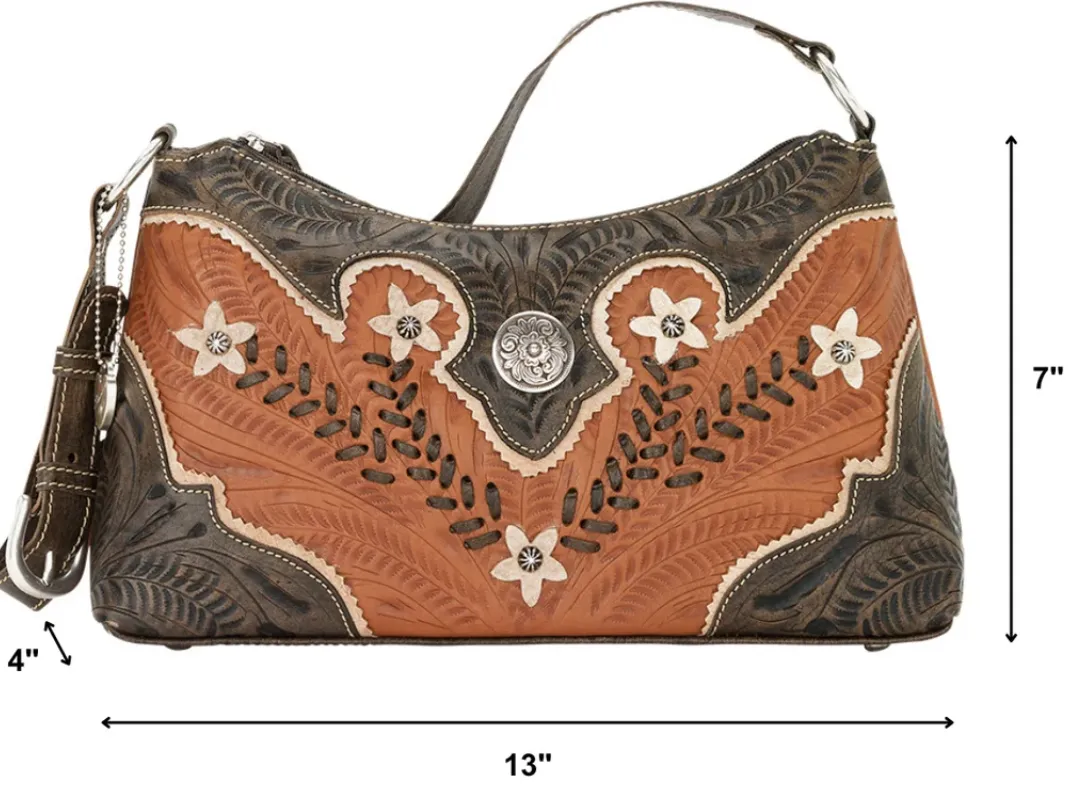 American West Handbag Desert Wildflower Collection: Leather Western Zip Top Shoulder Bag
