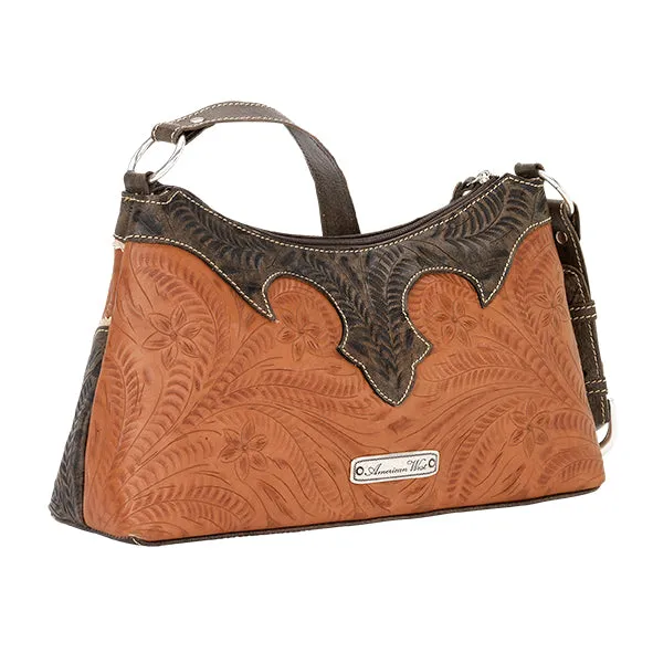 American West Handbag Desert Wildflower Collection: Leather Western Zip Top Shoulder Bag
