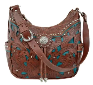 American West Handbag Lady Lace Collection: Leather Western Zip Top Hobo