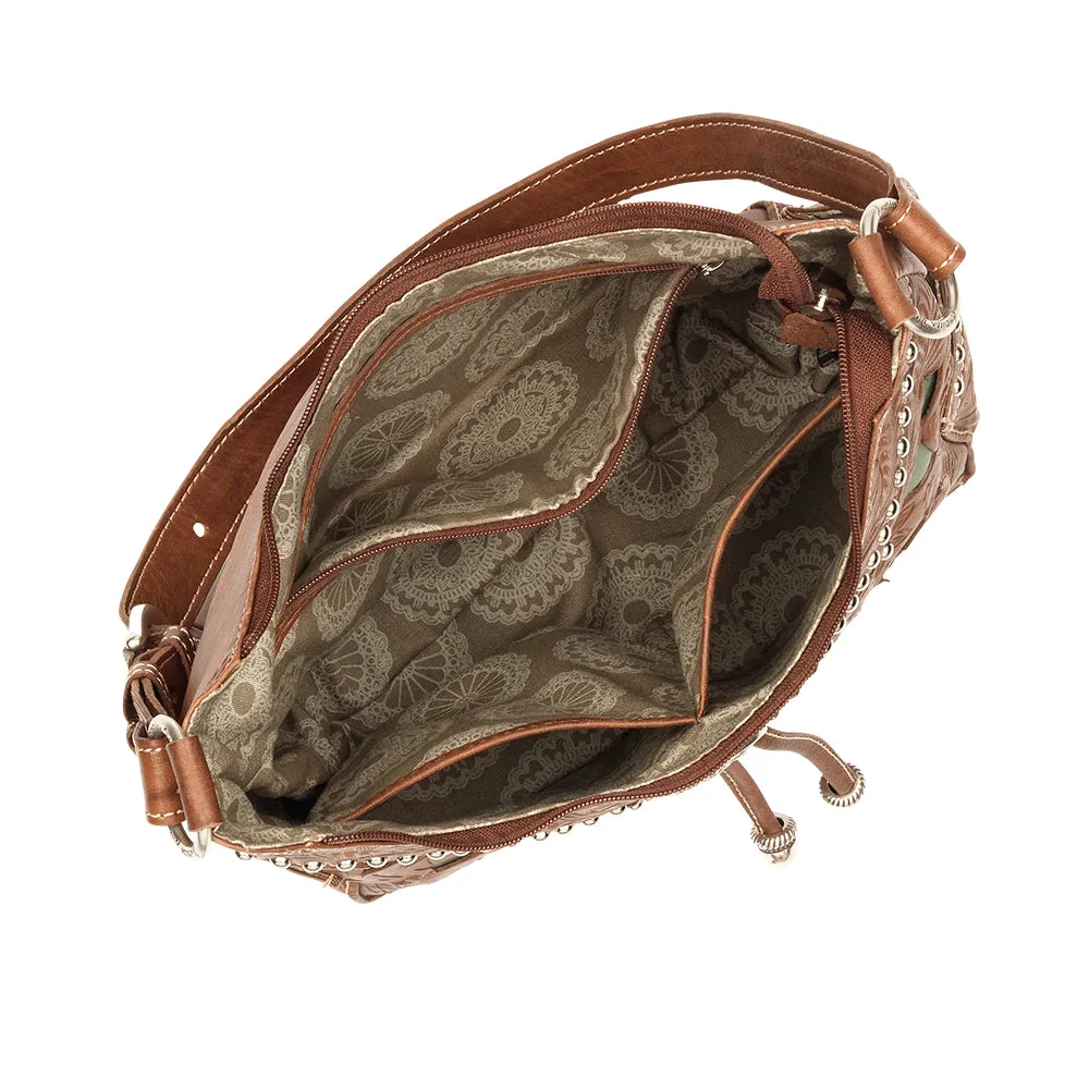 American West Handbag Lady Lace Collection: Leather Western Zip Top Hobo