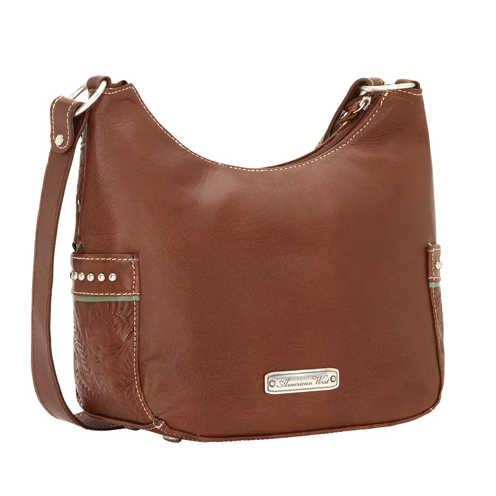 American West Handbag Lady Lace Collection: Leather Western Zip Top Hobo