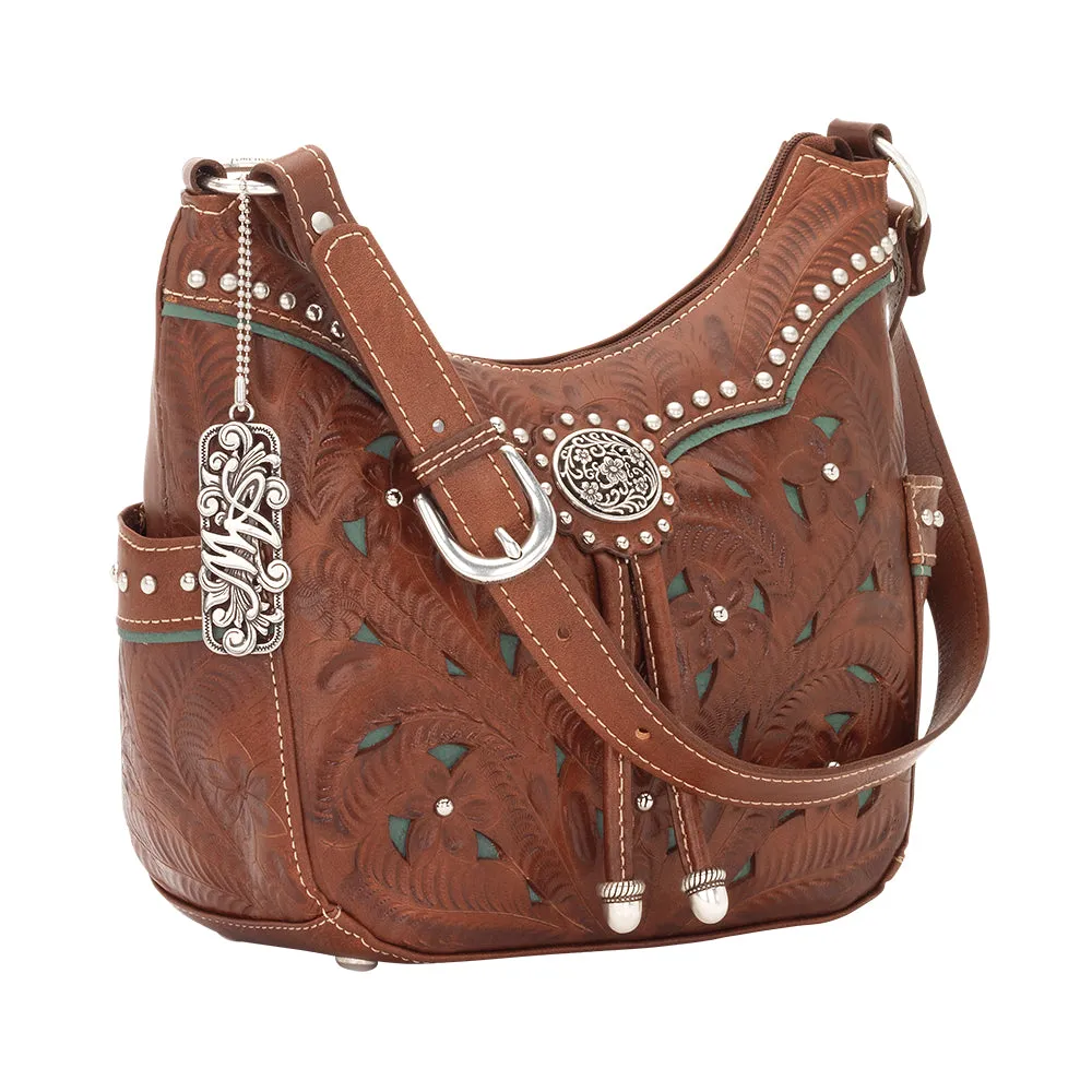 American West Handbag Lady Lace Collection: Leather Western Zip Top Hobo