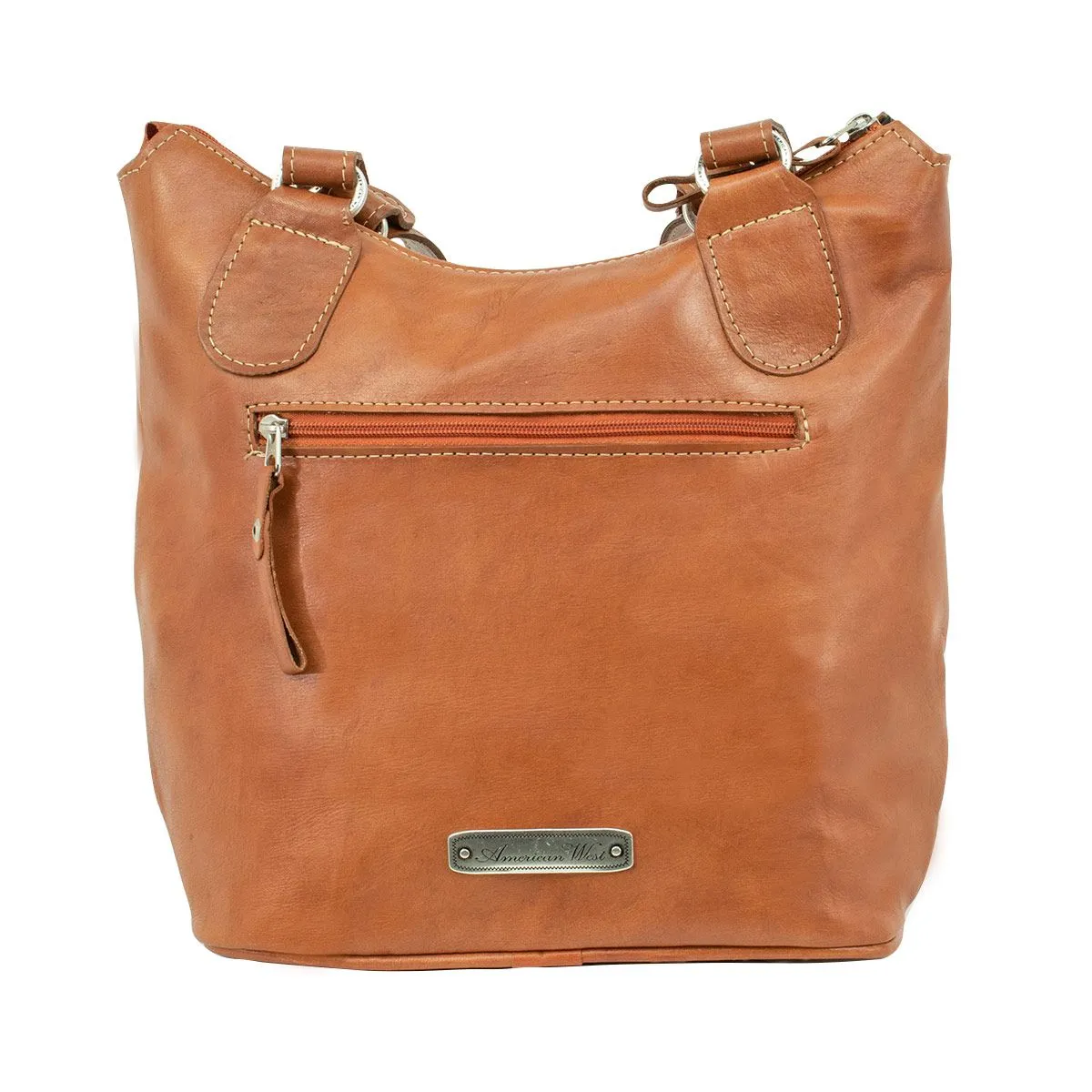 American West Handbag Tribal Weave Collection: Leather Zip Top Bucket Tote