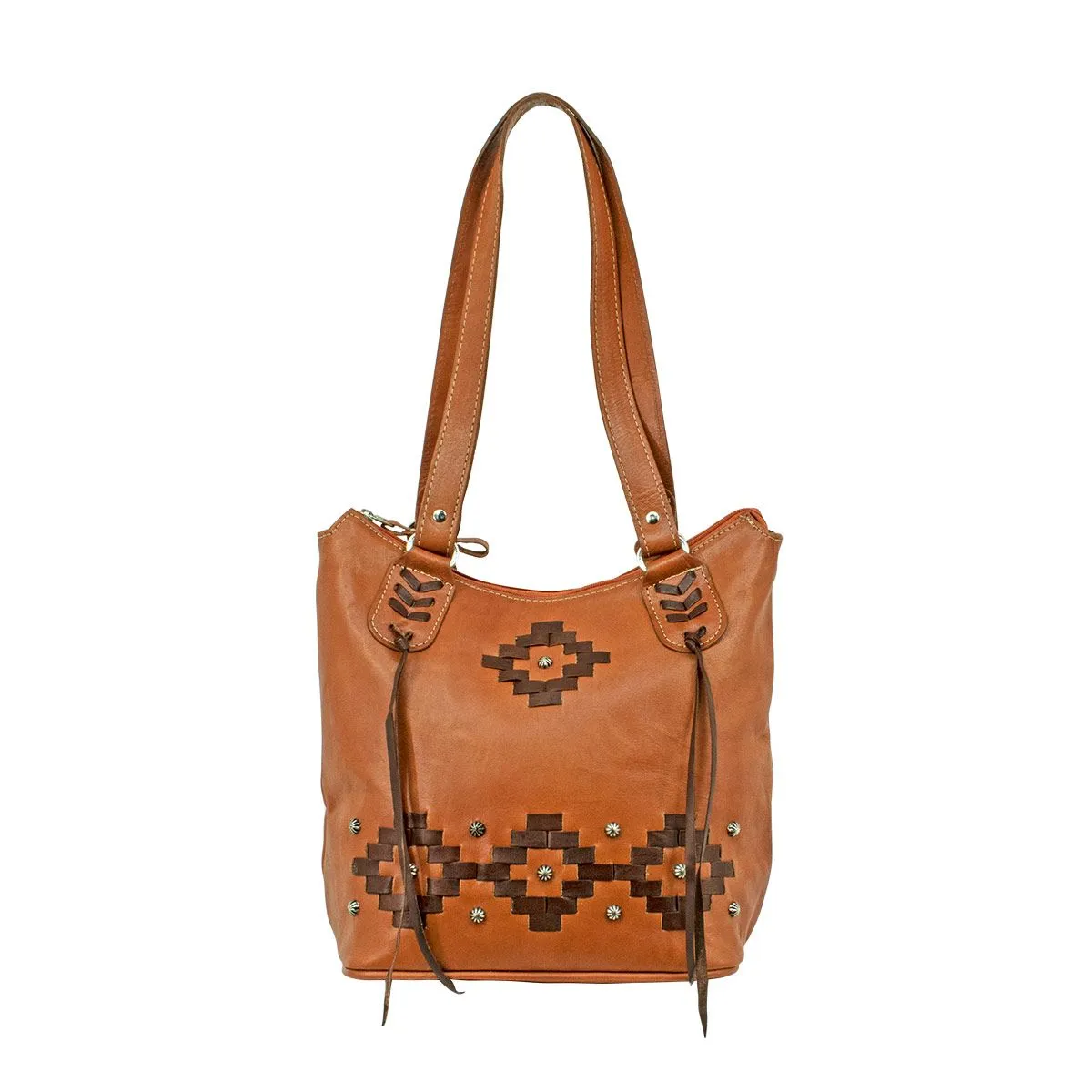 American West Handbag Tribal Weave Collection: Leather Zip Top Bucket Tote