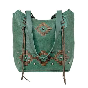 American West Handbag Tribal Weave Collection: Leather Zip Top Bucket Tote