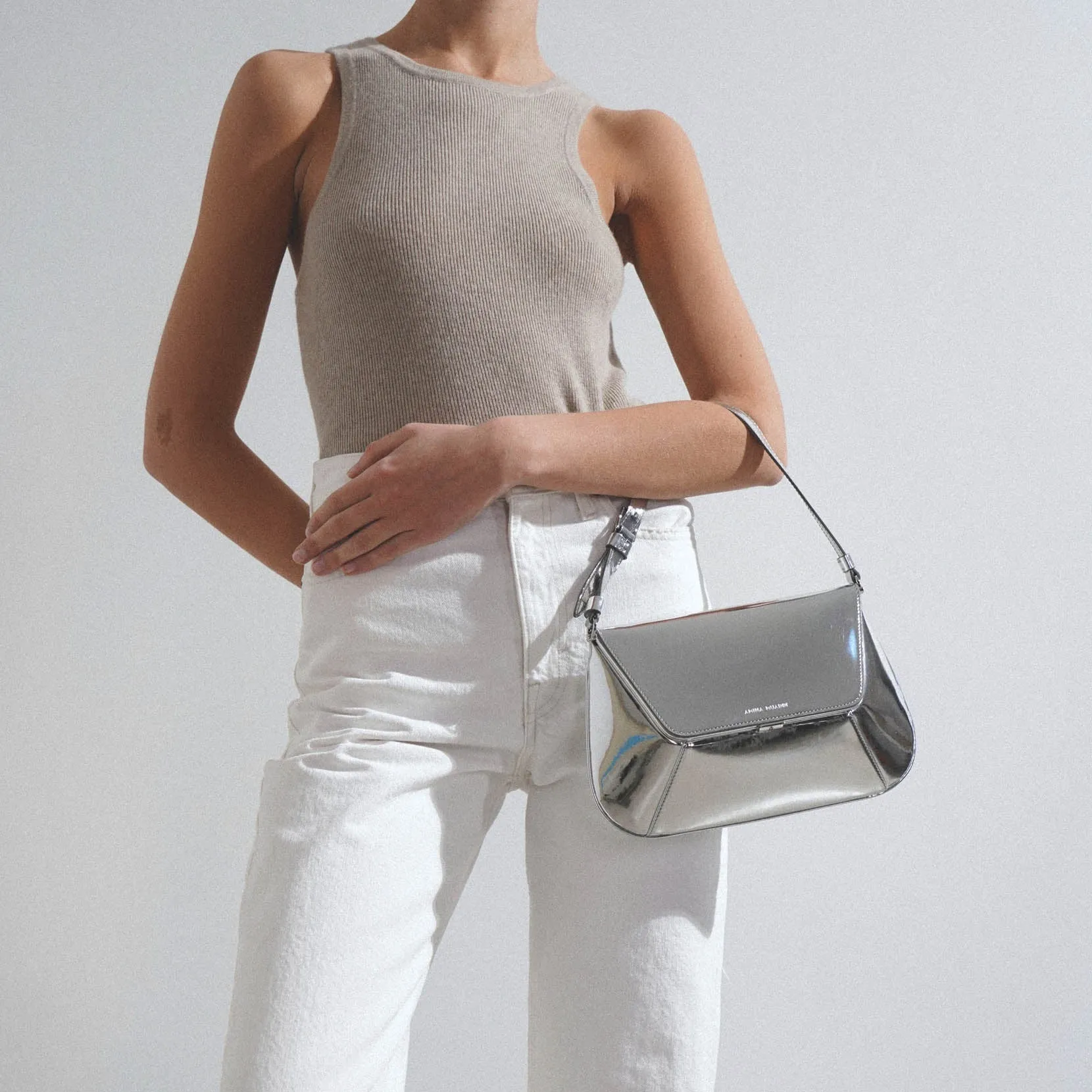Ami silver mirror shoulder bag