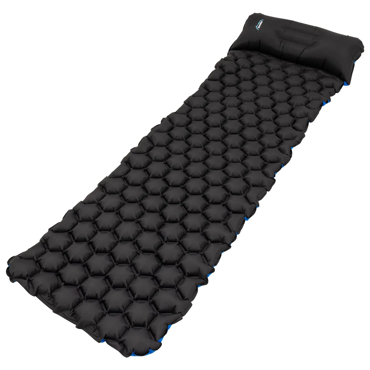 Andes Inflatable Lightweight Camping Hiking Travel Mat with Pillow Black/Blue