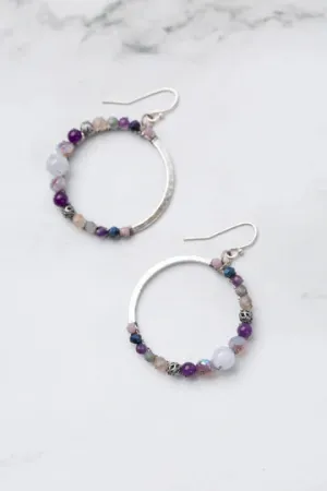 Anne Vaughan Reflections Blue Lace Agate, Amethyst, Crystal Hoop Earrings