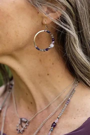 Anne Vaughan Reflections Blue Lace Agate, Amethyst, Crystal Hoop Earrings