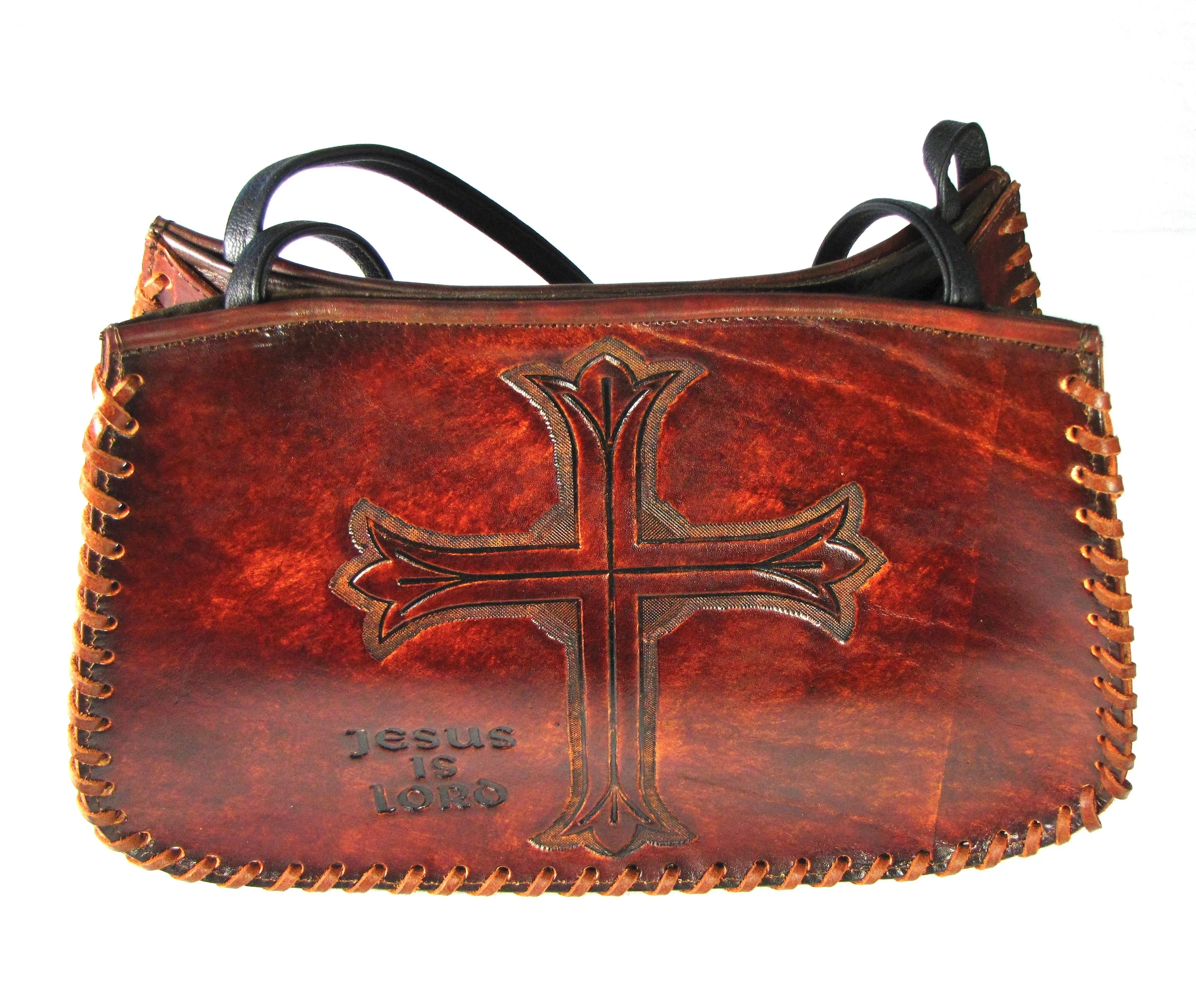 AP38-CR  Antique Finish Laced Shoulder Bag- Cross