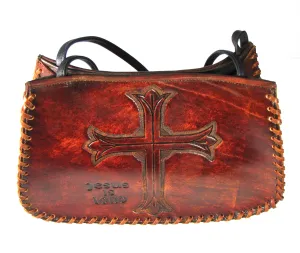 AP38-CR  Antique Finish Laced Shoulder Bag- Cross