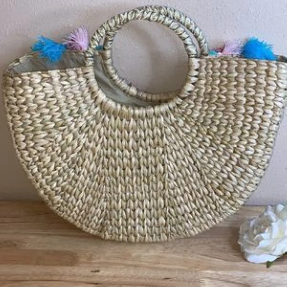 Area Stars Women's Straw Half Circle Tote Bag