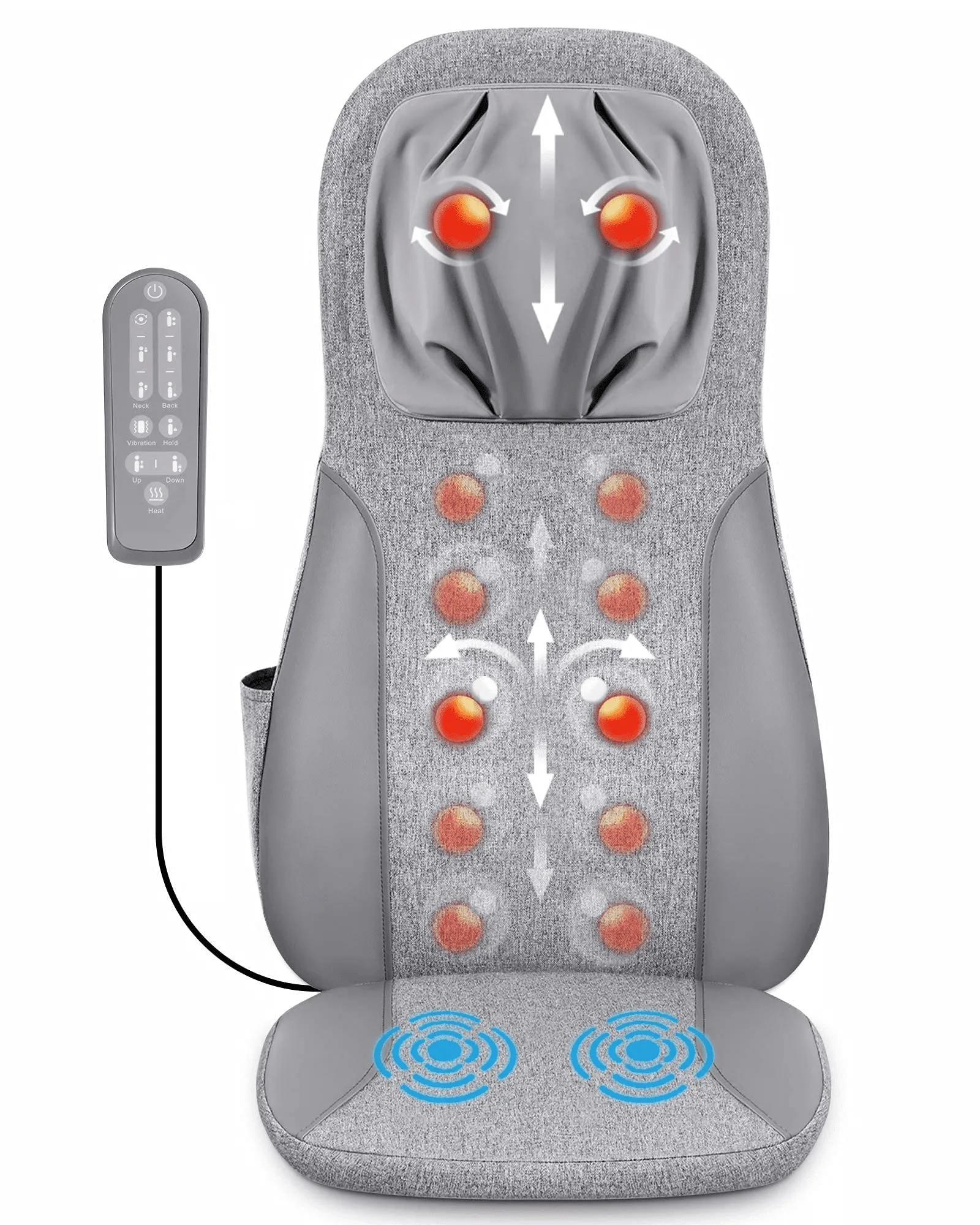 Back & Neck Shiatsu Massager Cushion Pad with Heat, Height Adjustable