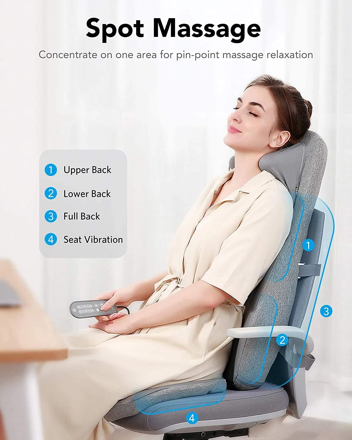 Back & Neck Shiatsu Massager Cushion Pad with Heat, Height Adjustable