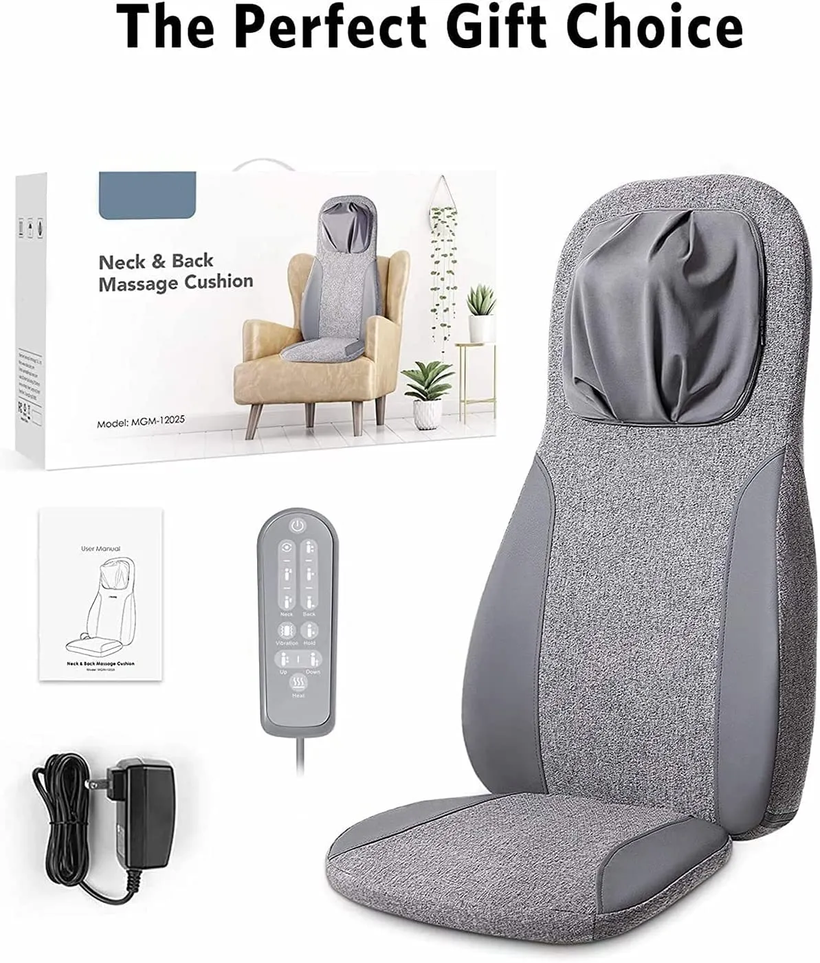 Back & Neck Shiatsu Massager Cushion Pad with Heat, Height Adjustable