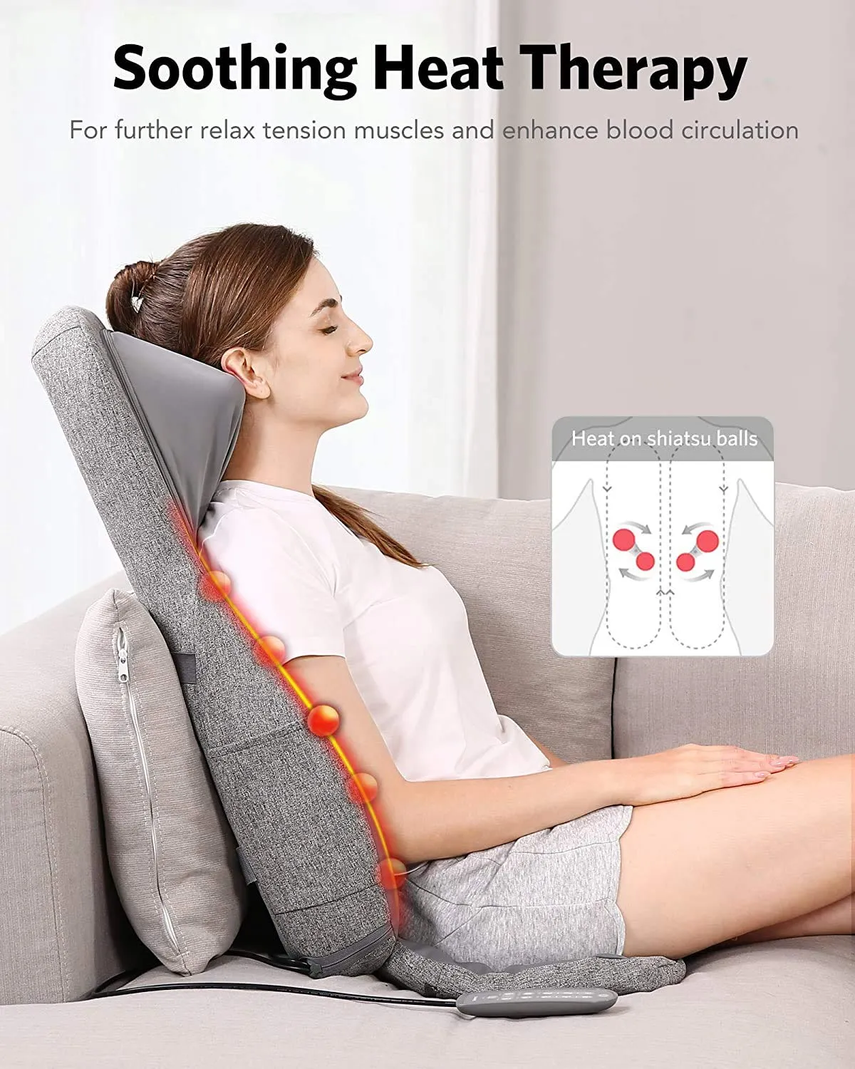 Back & Neck Shiatsu Massager Cushion Pad with Heat, Height Adjustable