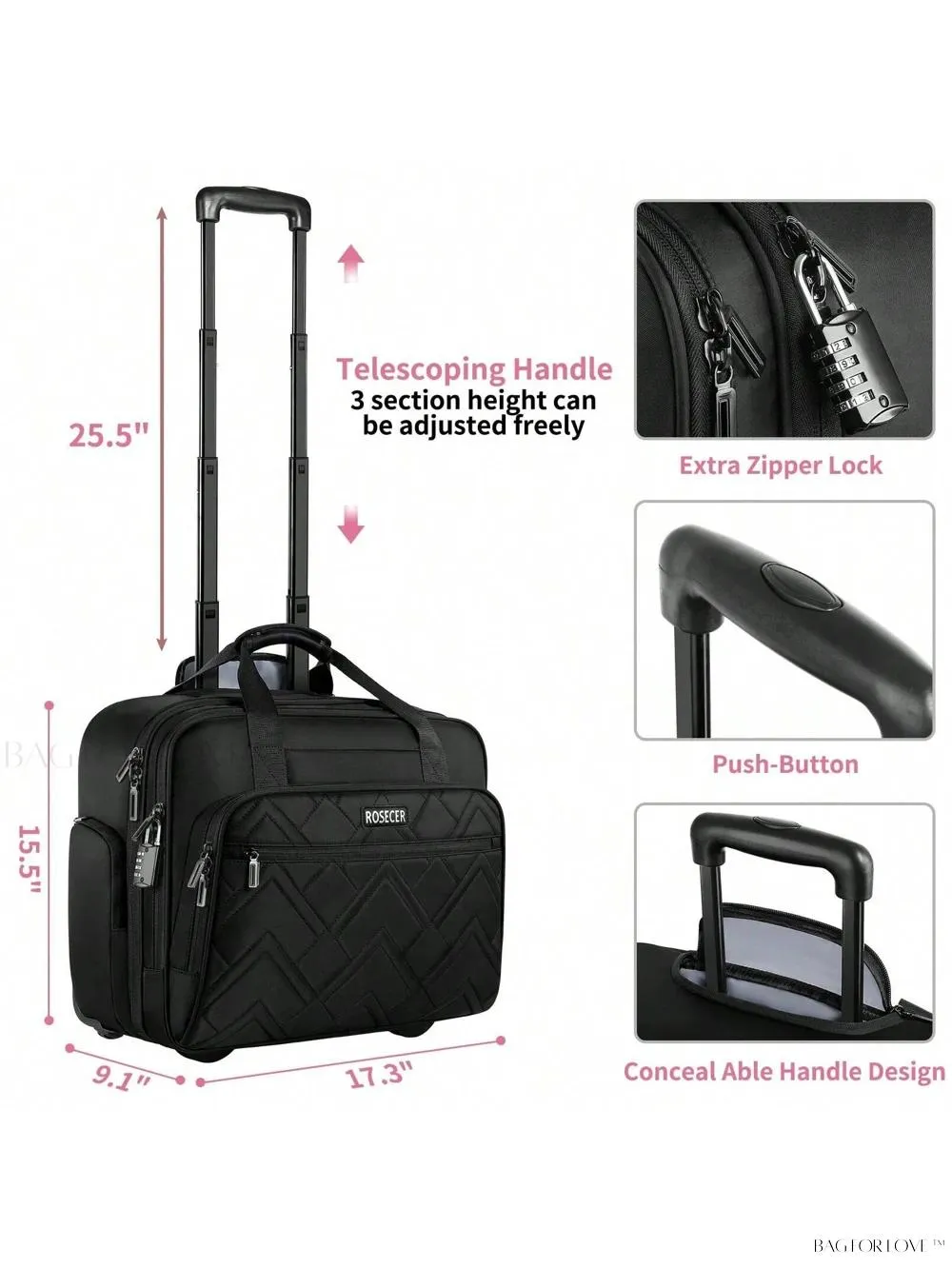 BagForLove - Waterproof Rolling Computer Bag for Business Professionals