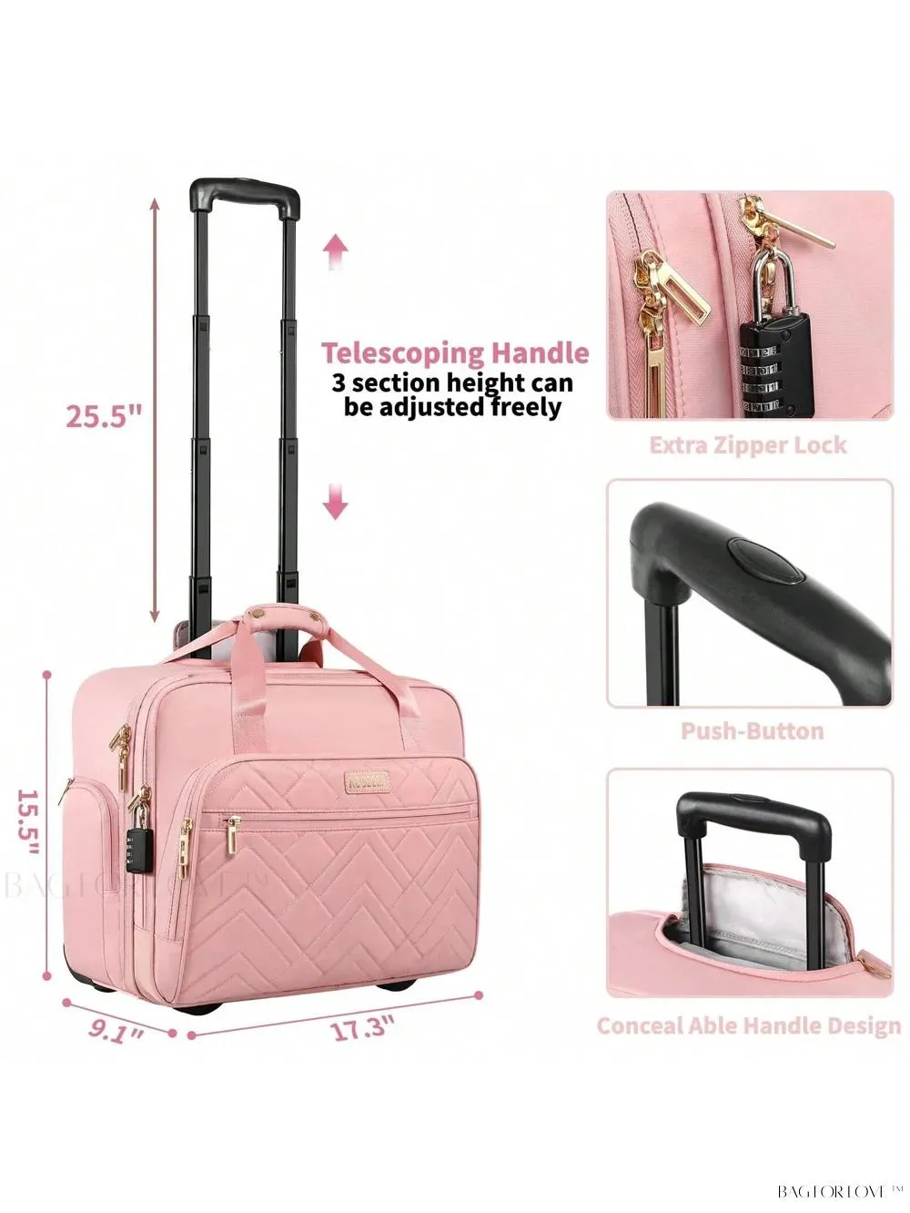 BagForLove - Waterproof Rolling Computer Bag for Business Professionals