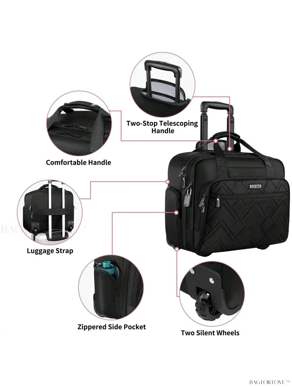 BagForLove - Waterproof Rolling Computer Bag for Business Professionals