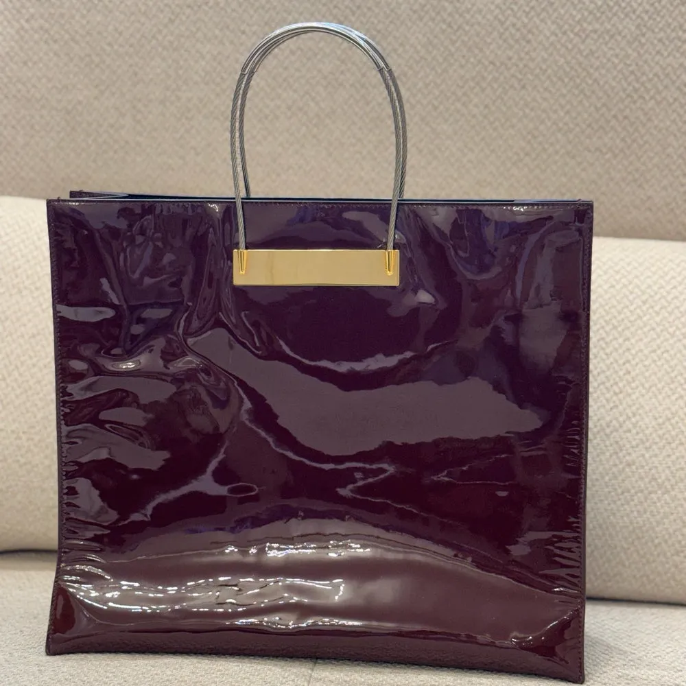 Balenciaga Burgundy Patent Leather Cable Tote