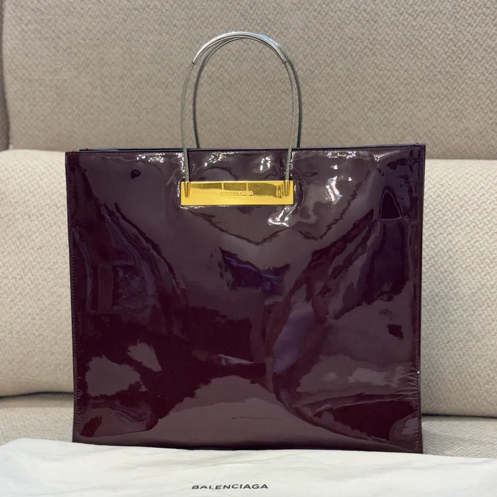 Balenciaga Burgundy Patent Leather Cable Tote