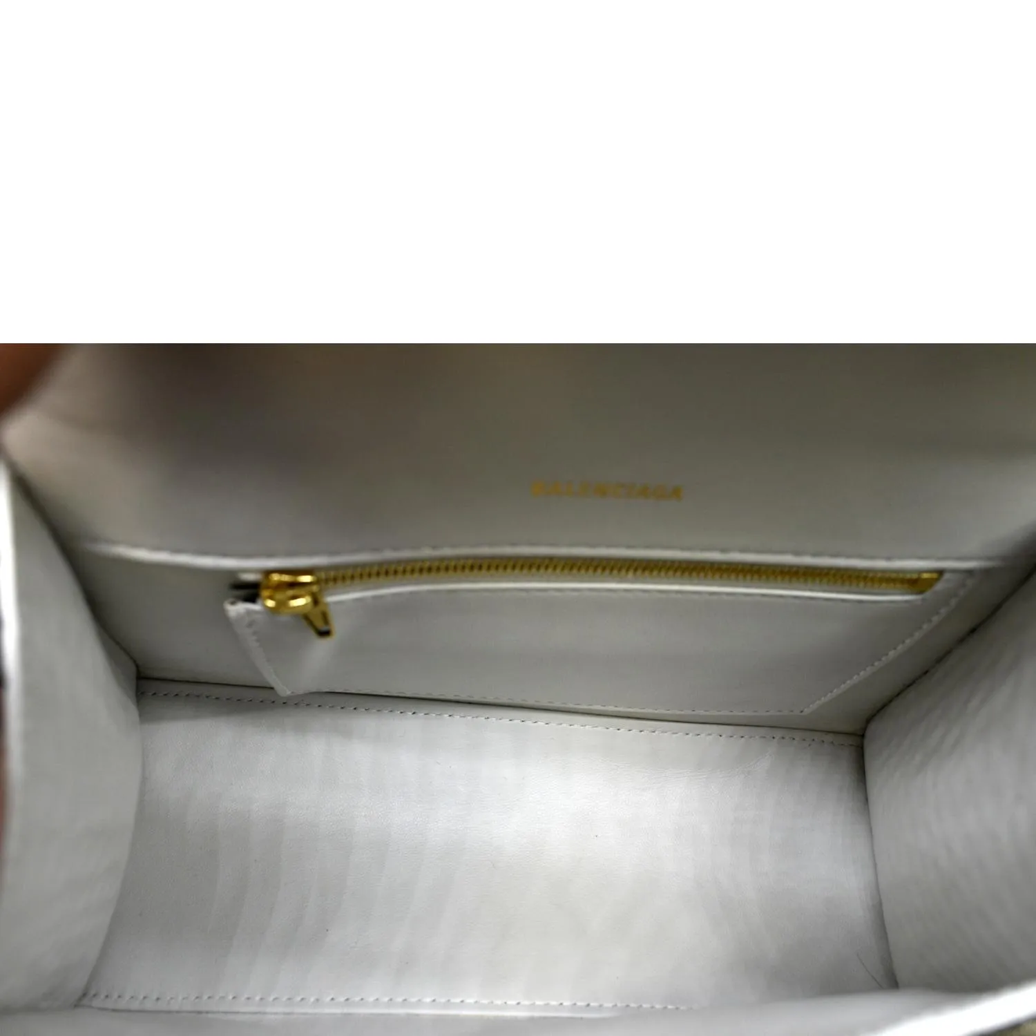 BALENCIAGA Small Hourglass Crocodile Embossed Top Handle Shoulder Bag White