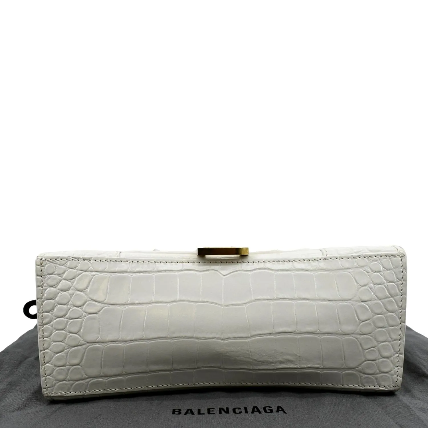 BALENCIAGA Small Hourglass Crocodile Embossed Top Handle Shoulder Bag White