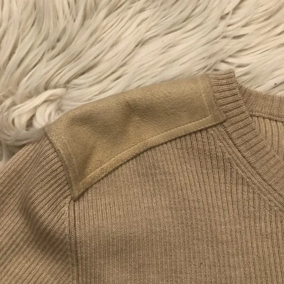 Banana Republic Extra Fine Italian Merino Genuine Leather Tan Knit Sweater L