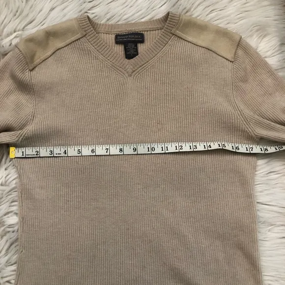 Banana Republic Extra Fine Italian Merino Genuine Leather Tan Knit Sweater L