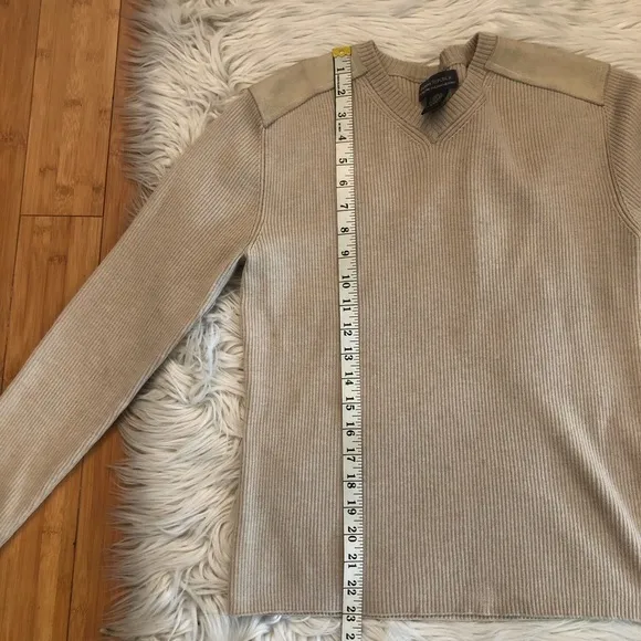Banana Republic Extra Fine Italian Merino Genuine Leather Tan Knit Sweater L