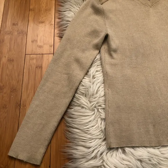 Banana Republic Extra Fine Italian Merino Genuine Leather Tan Knit Sweater L