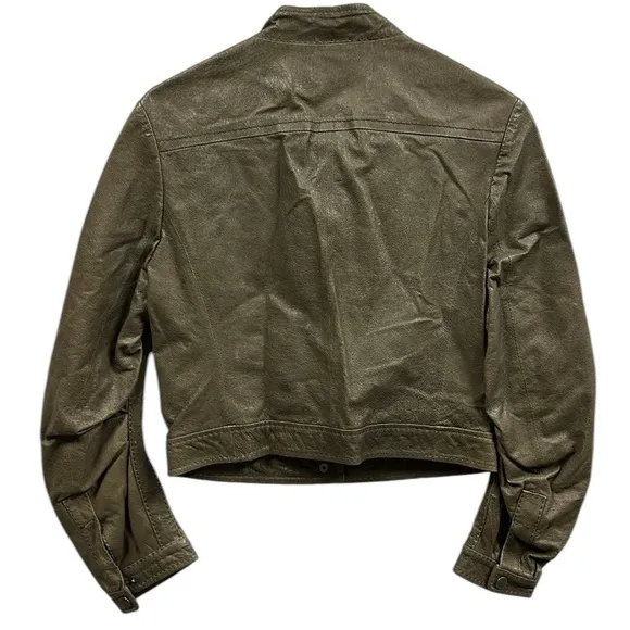 BCBGMaxAzria Genuine Leather Snap Up Lead Cropped Moto Jacket Zip Pocket Small