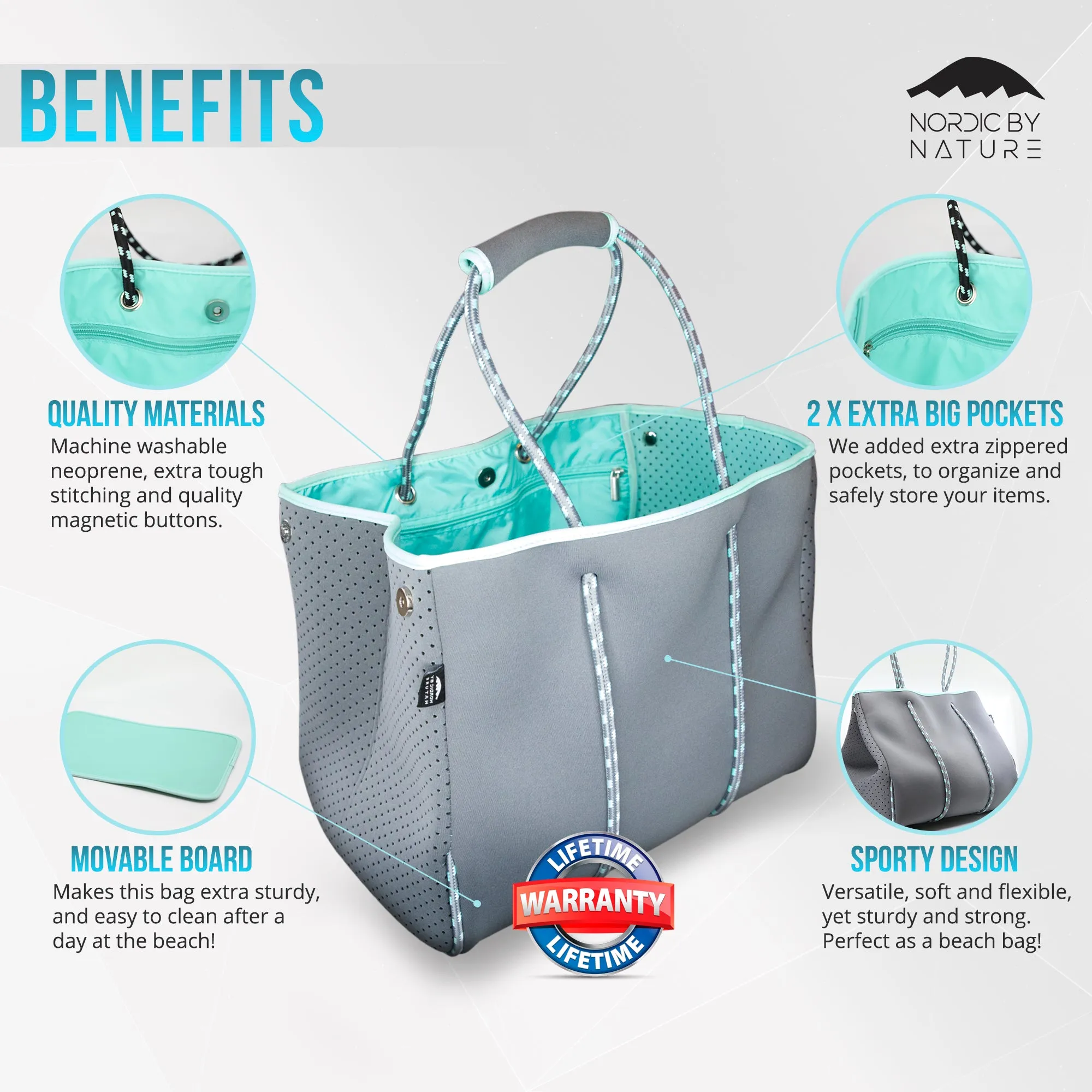 Beach Bag Tote - Grey-Turquoise