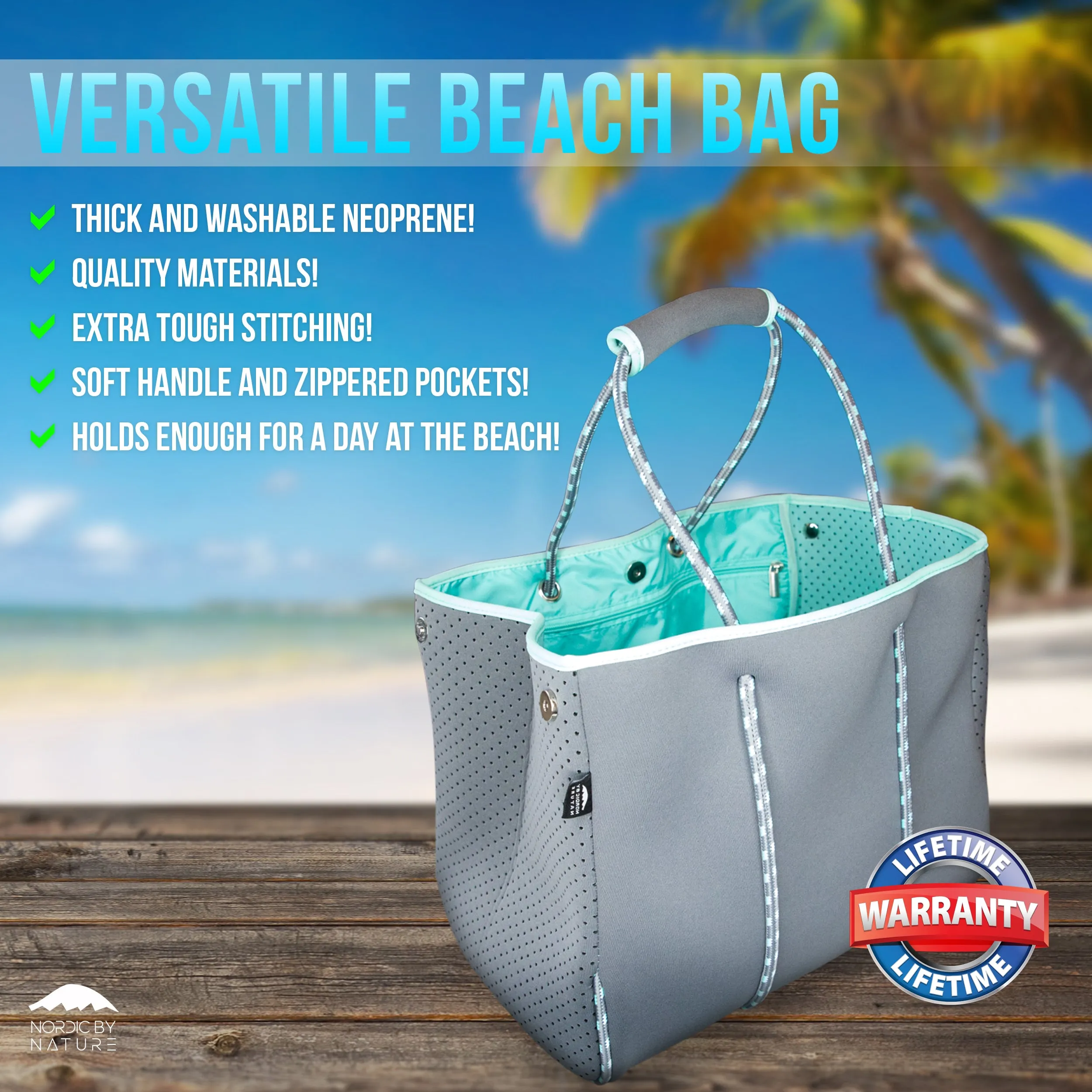 Beach Bag Tote - Grey-Turquoise