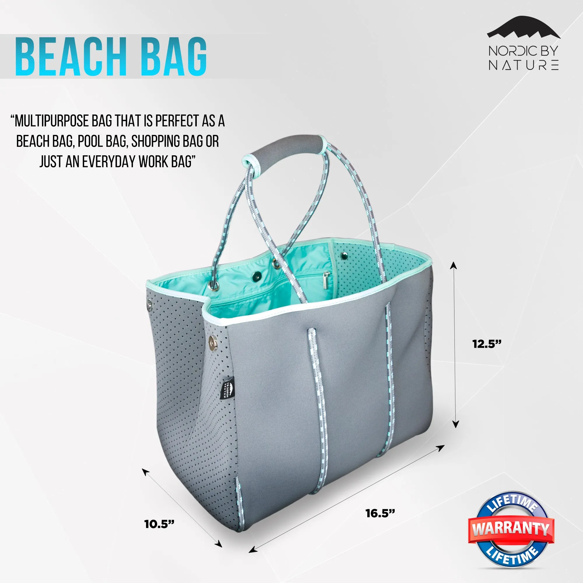 Beach Bag Tote - Grey-Turquoise