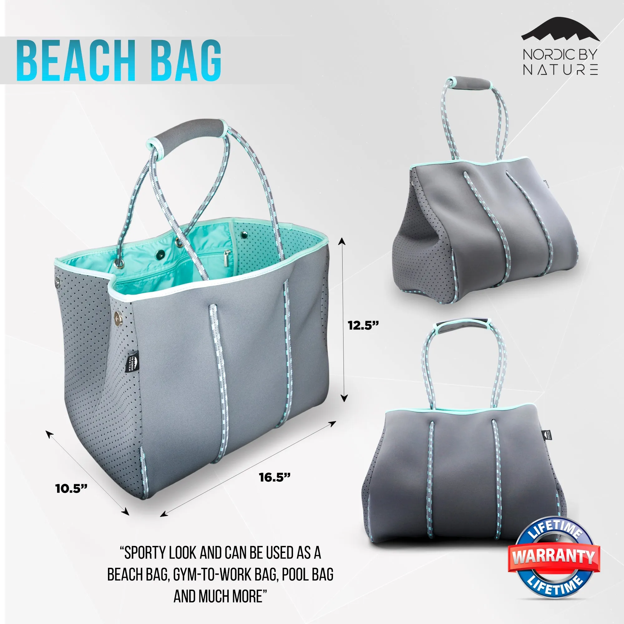 Beach Bag Tote - Grey-Turquoise
